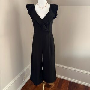 Main Strip Black Ruffle V-Neck Wide-Leg Jumpsuit